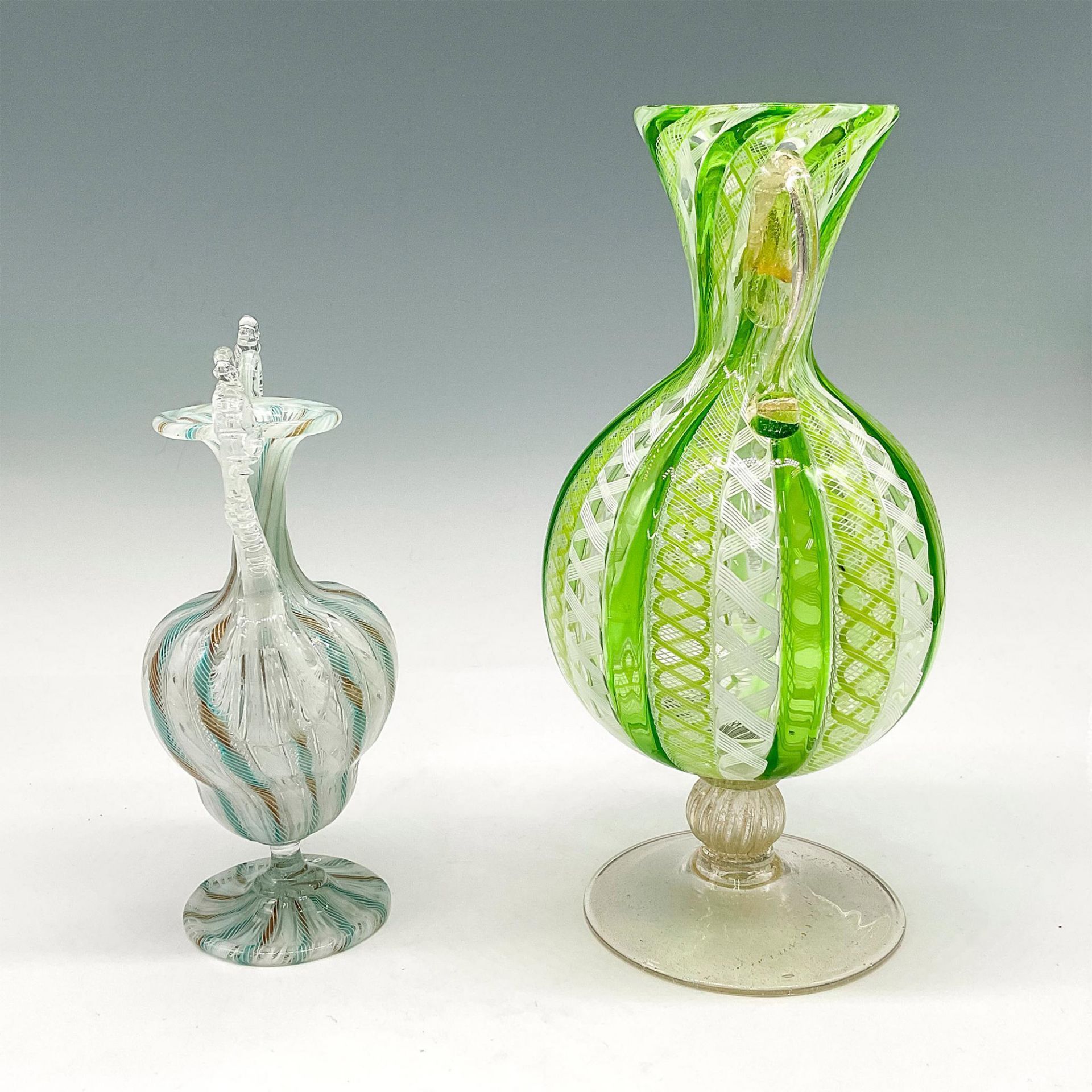 2pc Murano Latticino Ribbon Cased Art Glass Vases - Bild 2 aus 3
