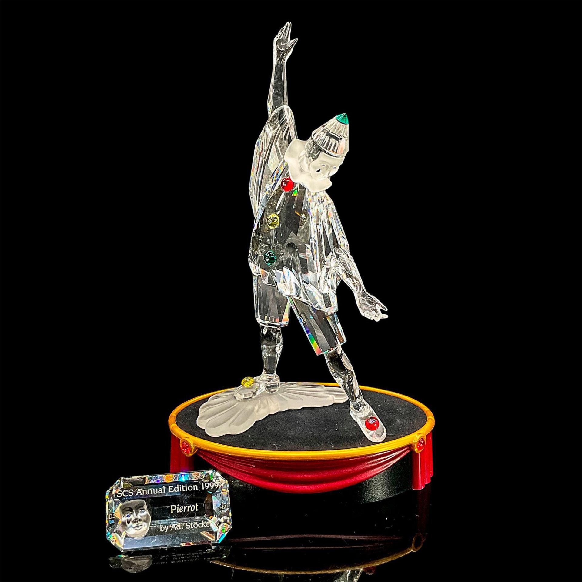 3pc Swarovski Crystal Figurine, Pierrot, Base + Plaque
