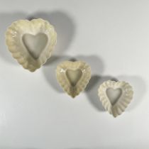 3pc Belleek Pottery Porcelain Heart Shaped Bowls