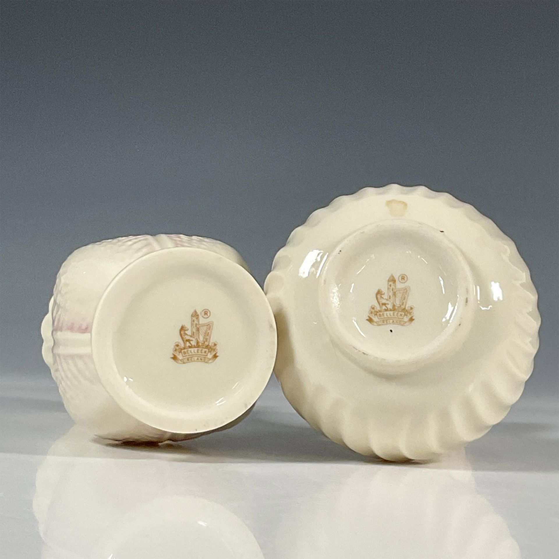 2pc Belleek Pottery Porcelain Vases - Image 4 of 4