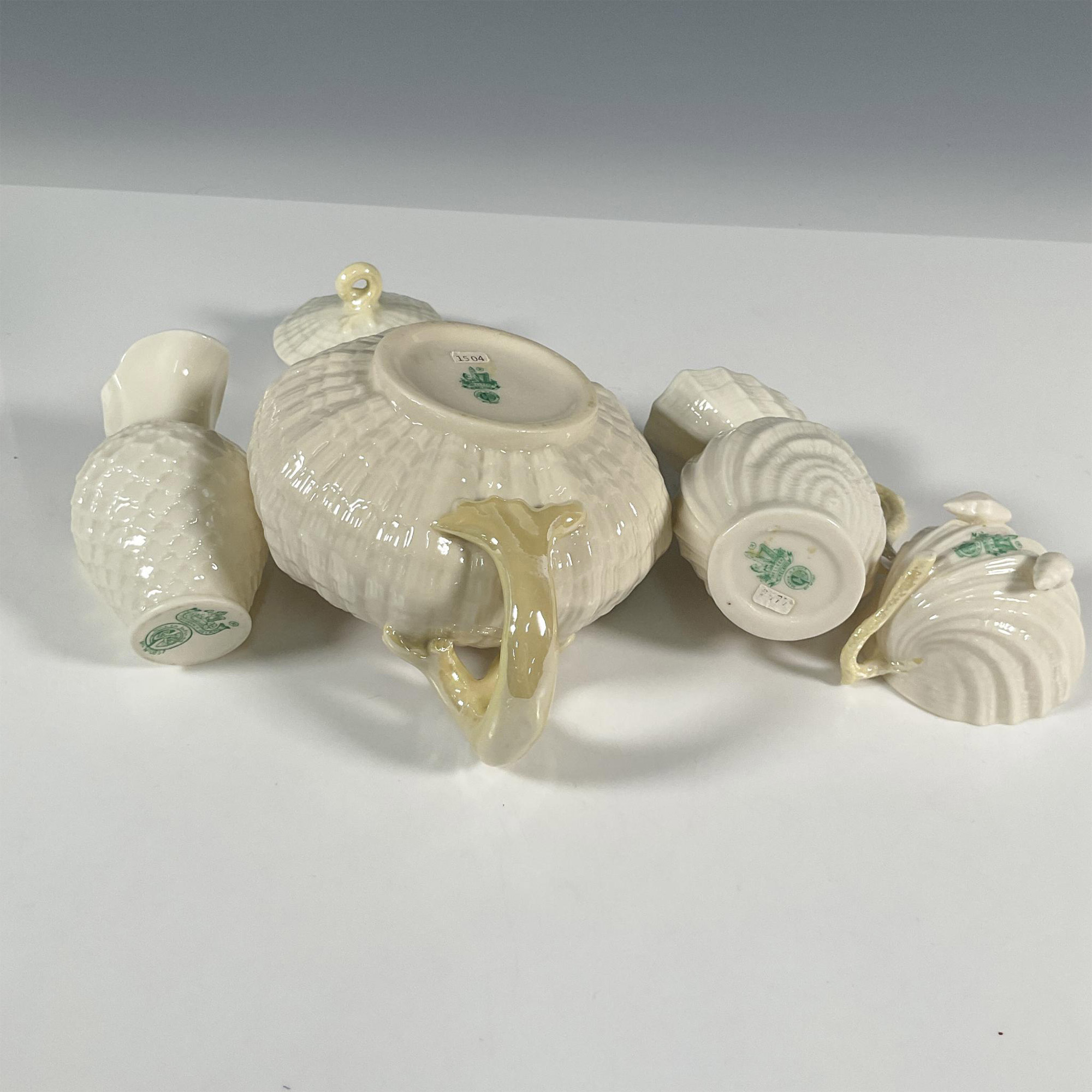 4pc Belleek Pottery Porcelain Tea Pot Set, Tridacna Yellow - Image 5 of 6