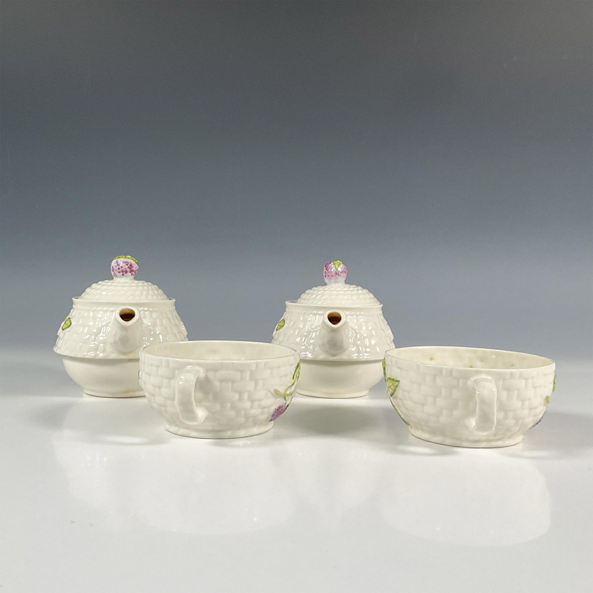 4pc of Belleek Porcelain Lidded Teapots with Cups Set - Image 3 of 7