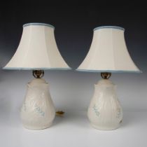 Pair of Belleek Pottery Porcelain Lamps, Harebell
