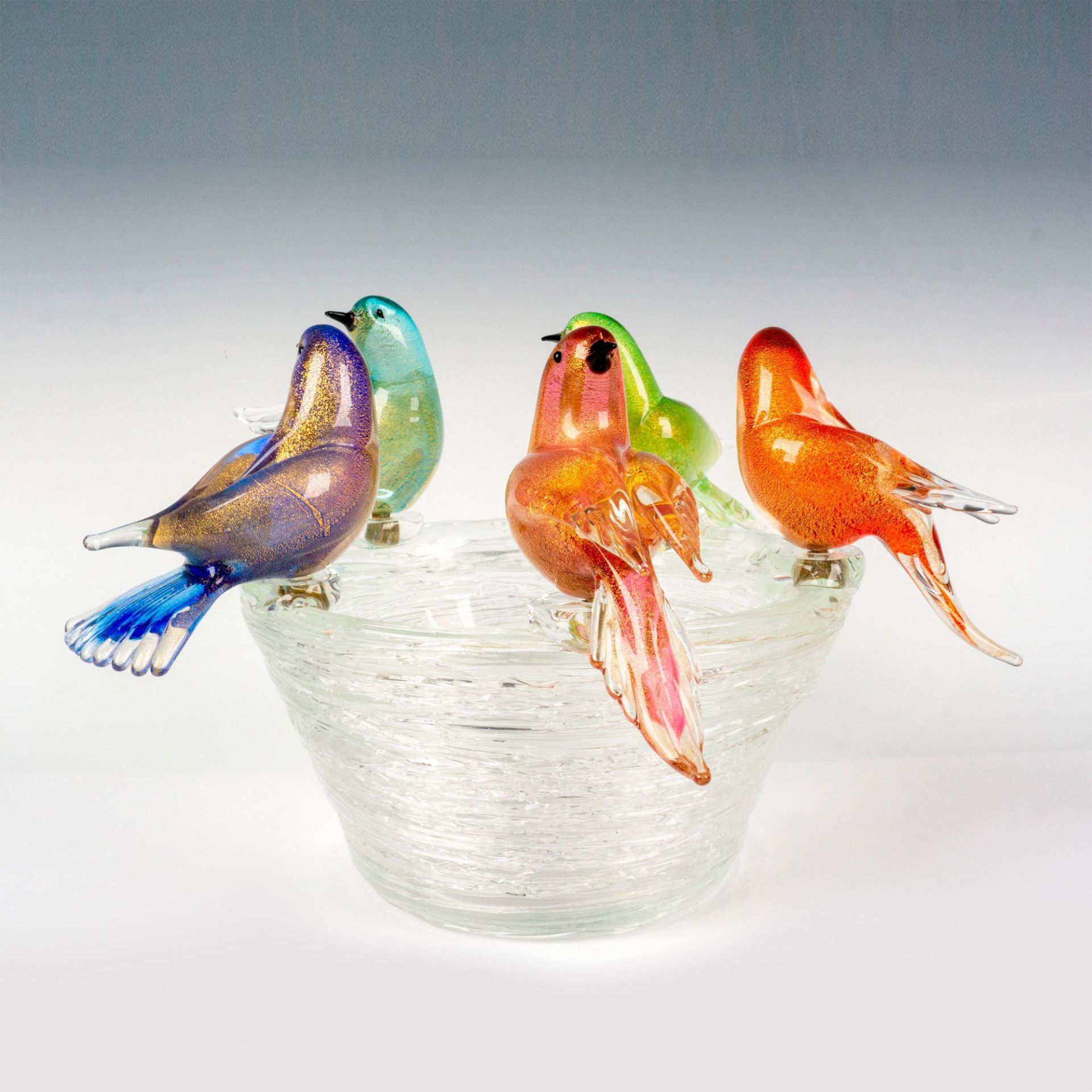 6pc Murano Art Glass Bird Nest Sculpture - Bild 3 aus 5