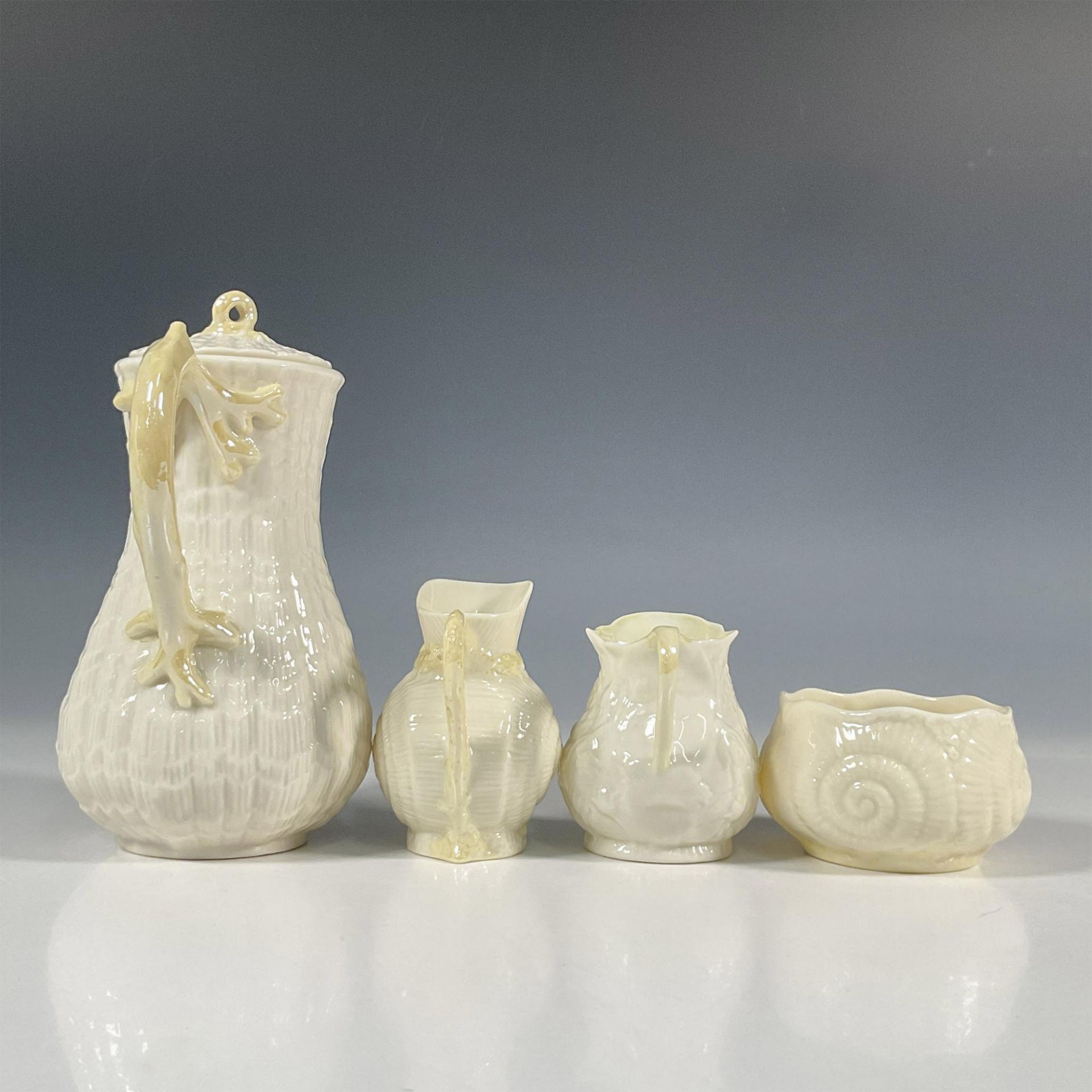 4pc Belleek Pottery Porcelain Coffee Set, Tridacna Yellow - Image 5 of 8