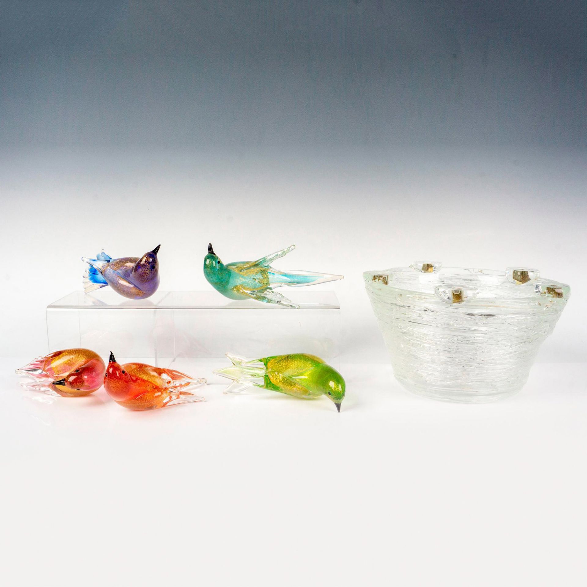 6pc Murano Art Glass Bird Nest Sculpture - Bild 4 aus 5