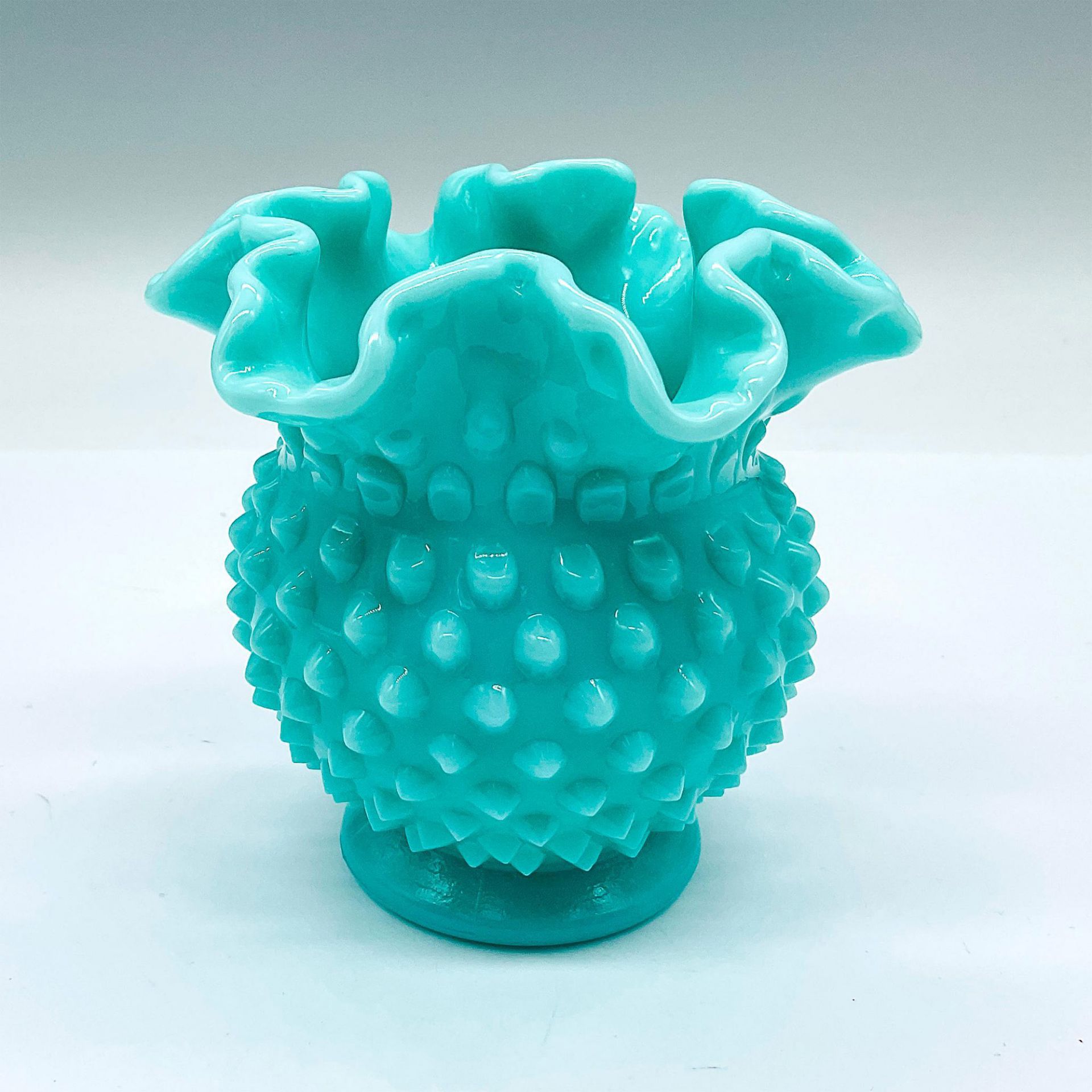 Vintage Fenton Turquoise Milk Glass Hobnail Vase