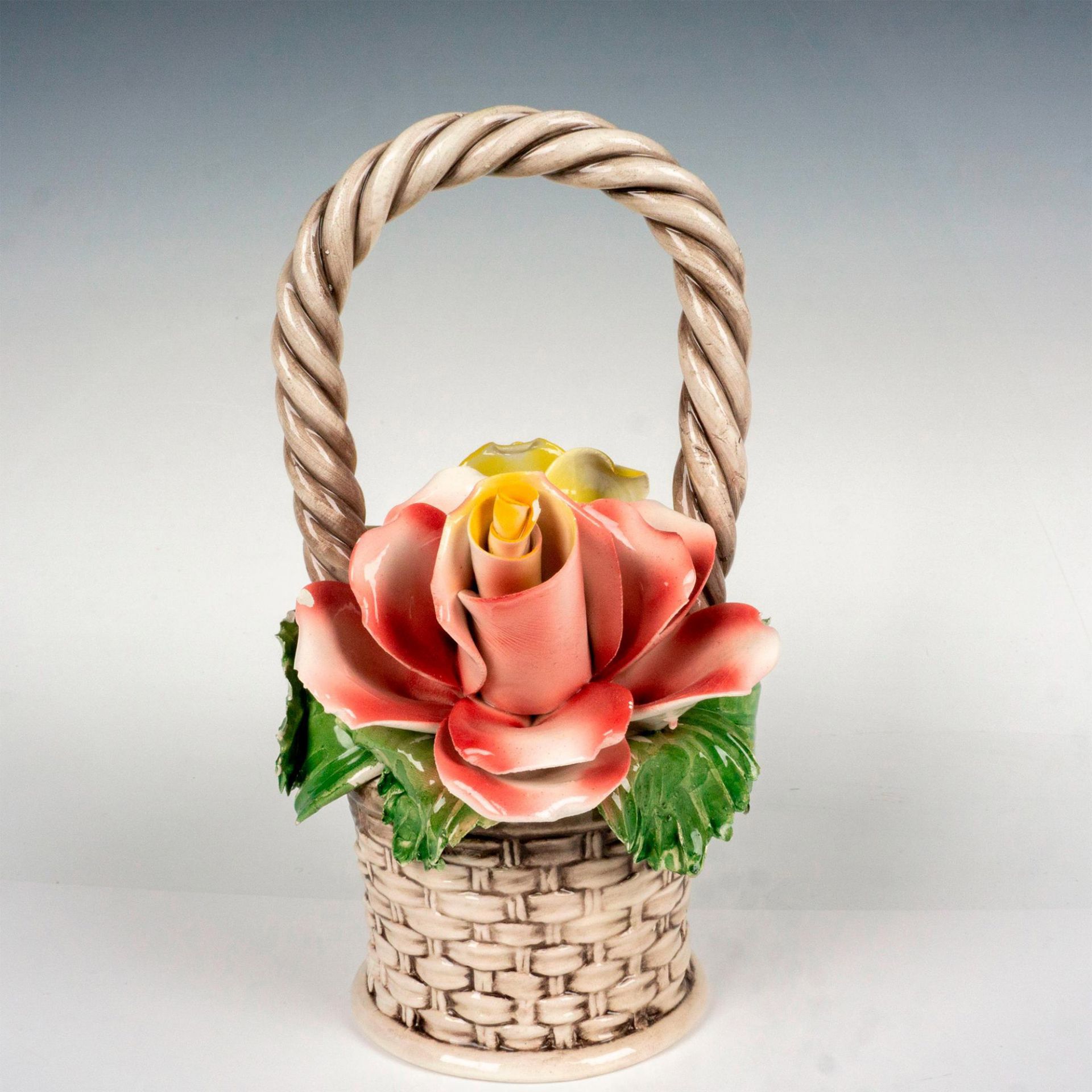 Vintage Capodimonte Rose Basket, Yellow and Red - Image 3 of 5