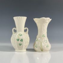 2pc Belleek Pottery Porcelain Vases, Shamrock
