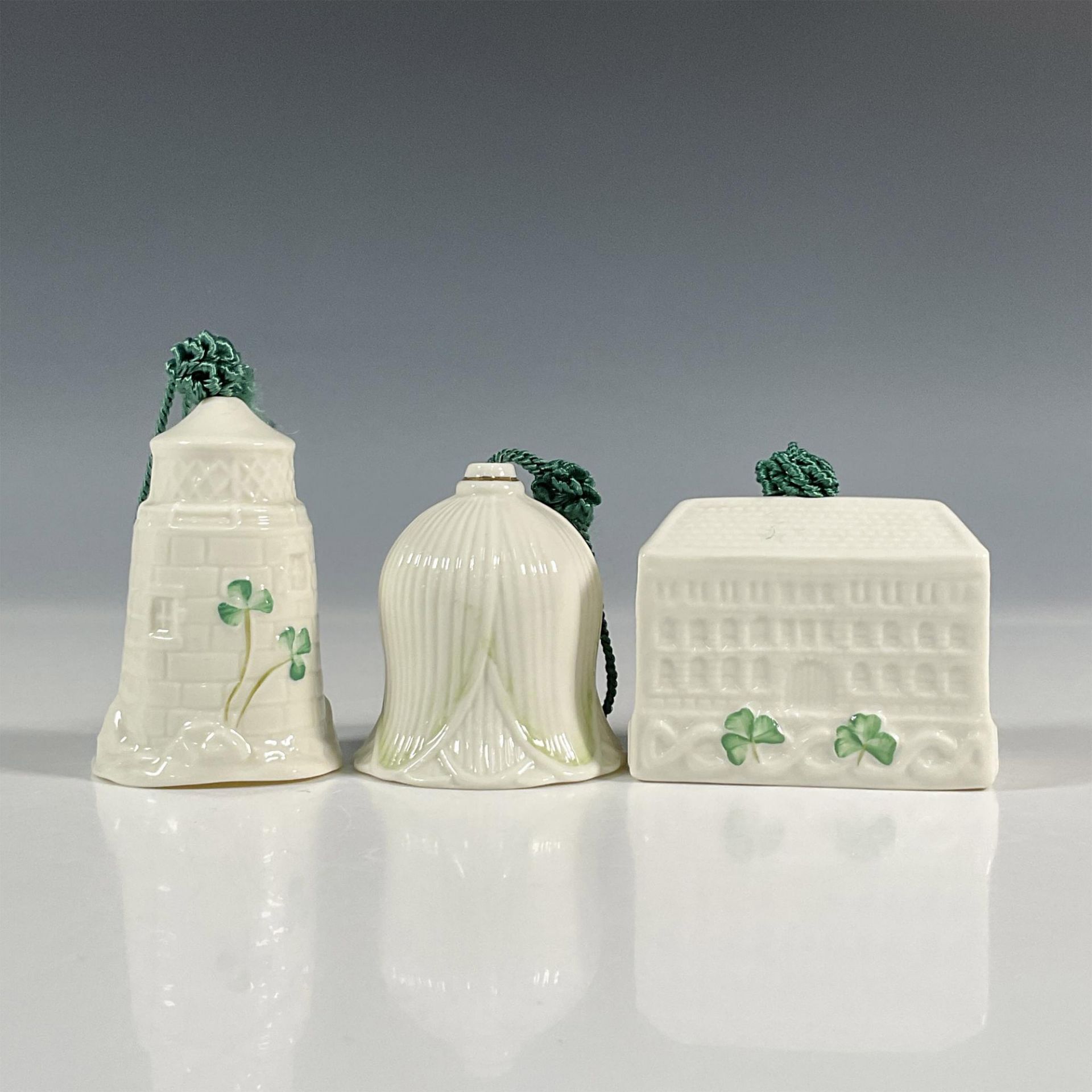 3pc Belleek Porcelain Christmas Bell Ornaments - Image 2 of 5