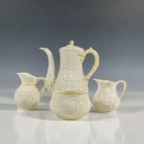 4pc Belleek Pottery Porcelain Coffee Set, Tridacna Yellow