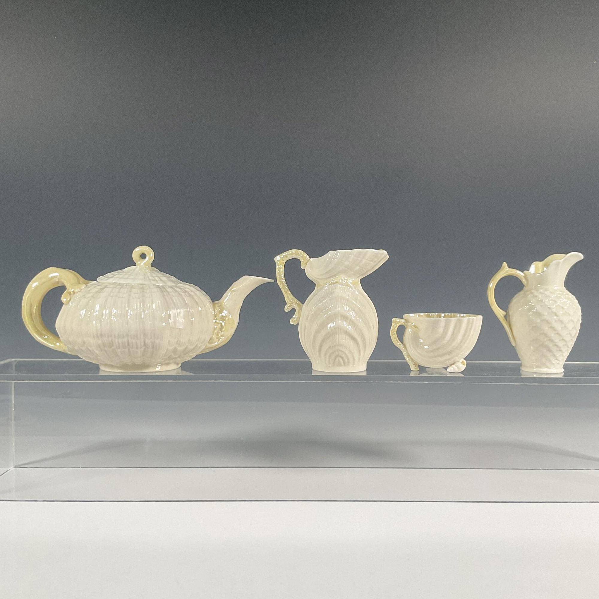 4pc Belleek Pottery Porcelain Tea Pot Set, Tridacna Yellow - Image 2 of 6