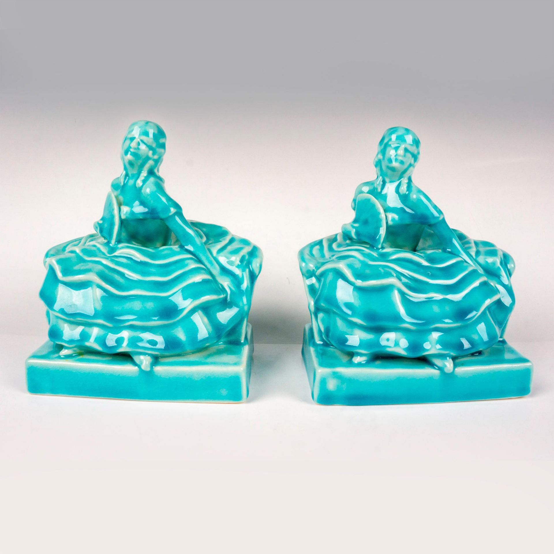 Pair of Rookwood Pottery Bookends, Colonial Ladies - Image 2 of 3