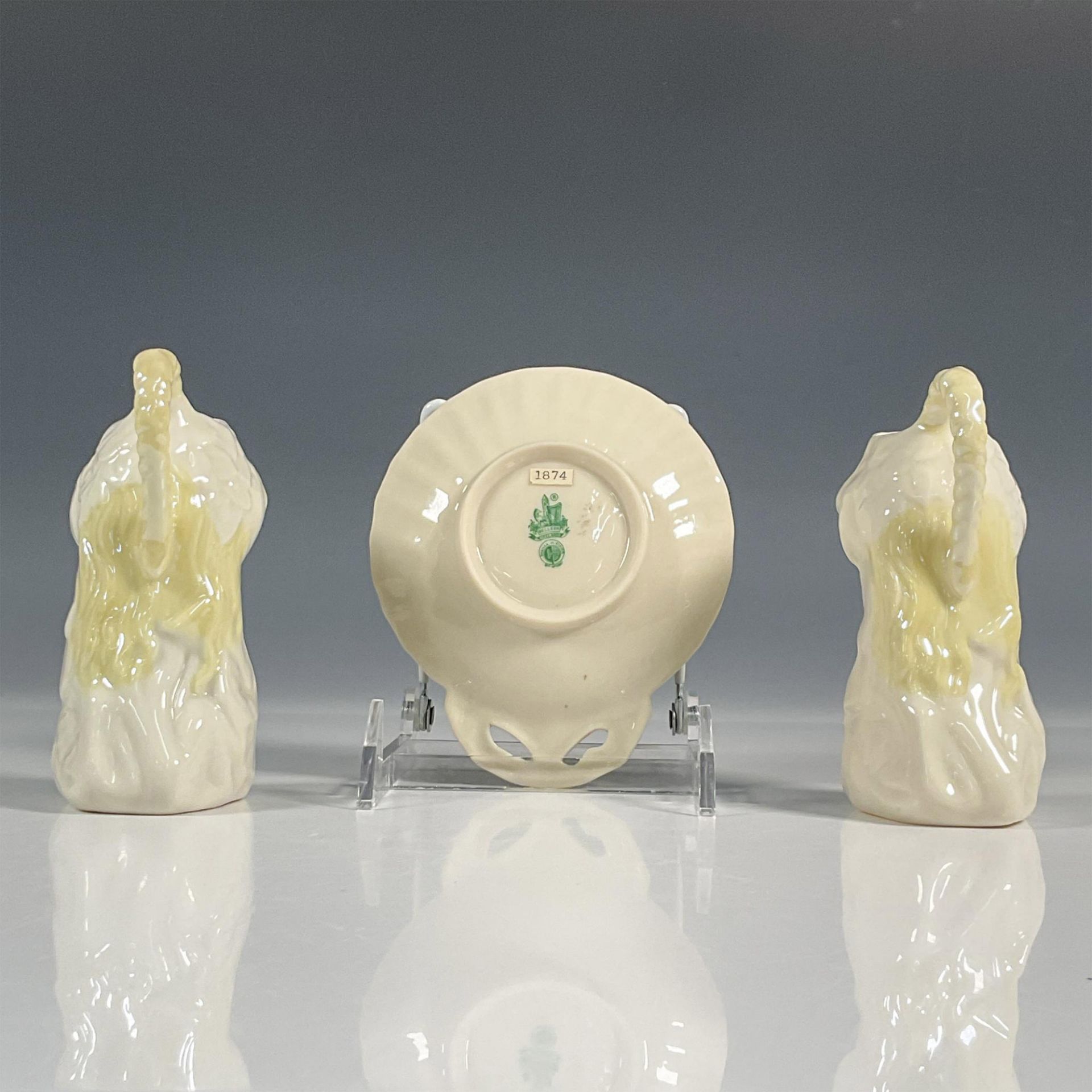 3pc Belleek Porcelain Creamers and Butter Dish - Image 2 of 3