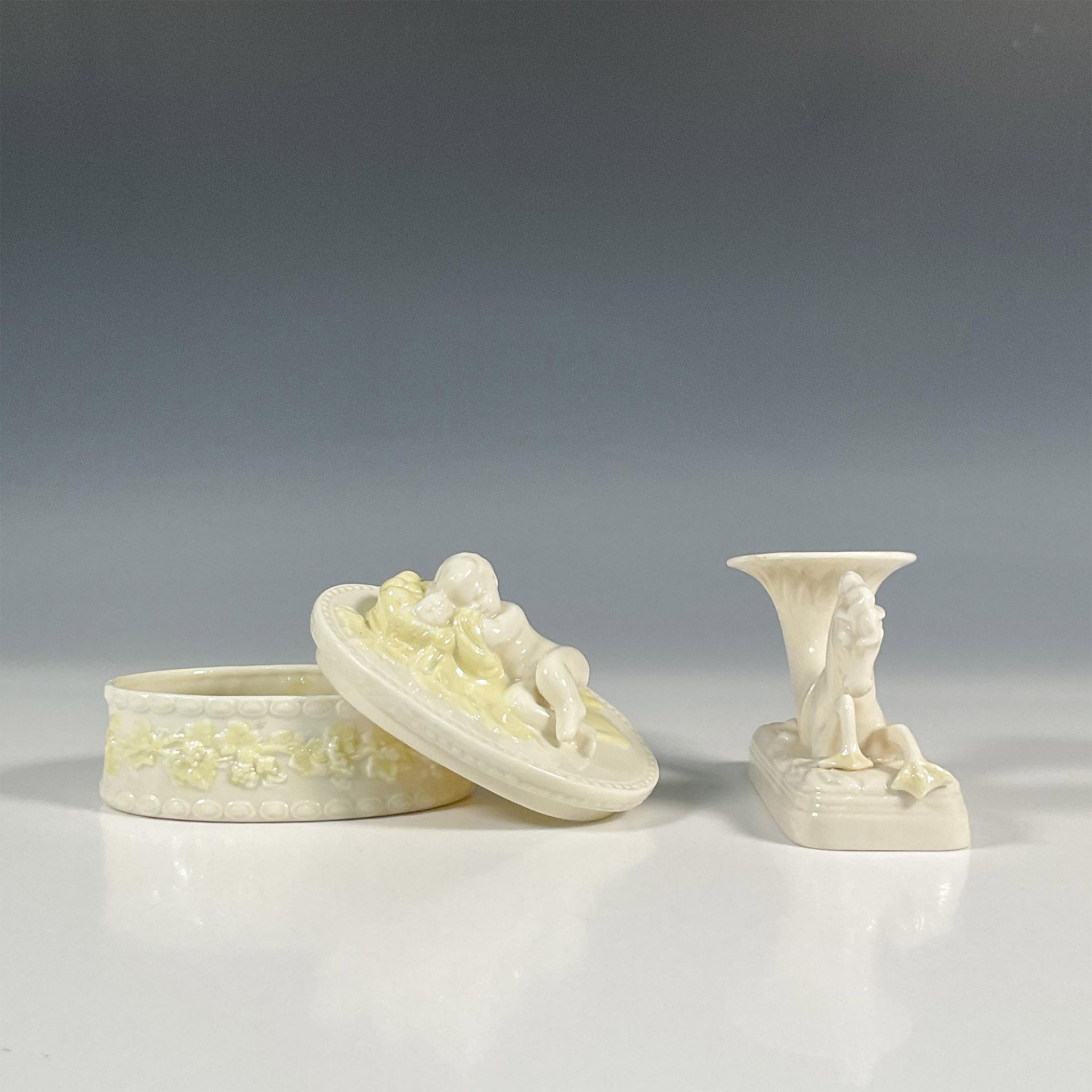 2pc Belleek Pottery Porcelain Lidded Box and Vase - Image 3 of 5