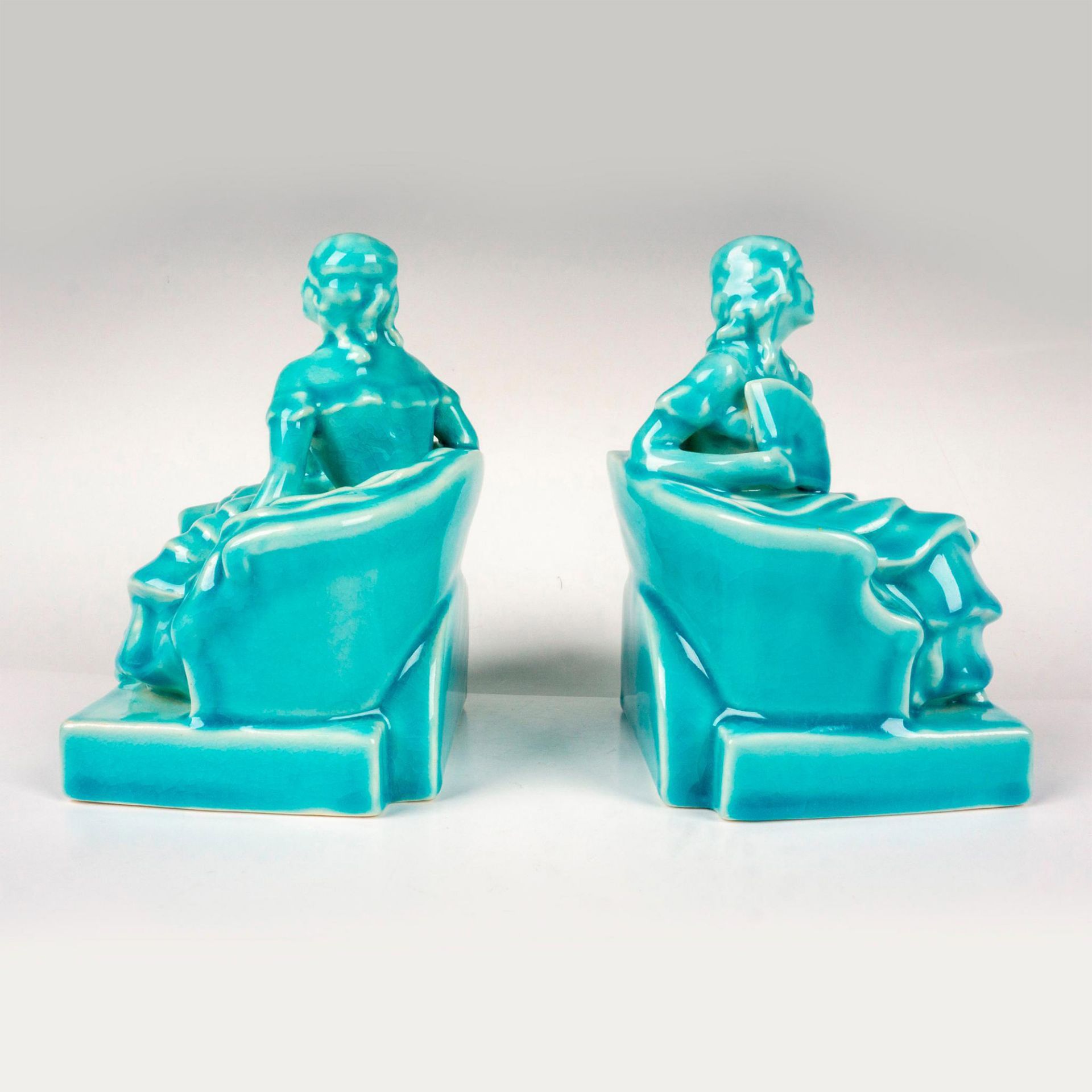 Pair of Rookwood Pottery Bookends, Colonial Ladies
