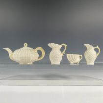 4pc Belleek Pottery Porcelain Tea Pot Set, Tridacna Yellow
