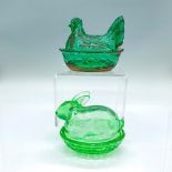 2pc Vintage American Glass Hen and Bunny On Nest Dishes