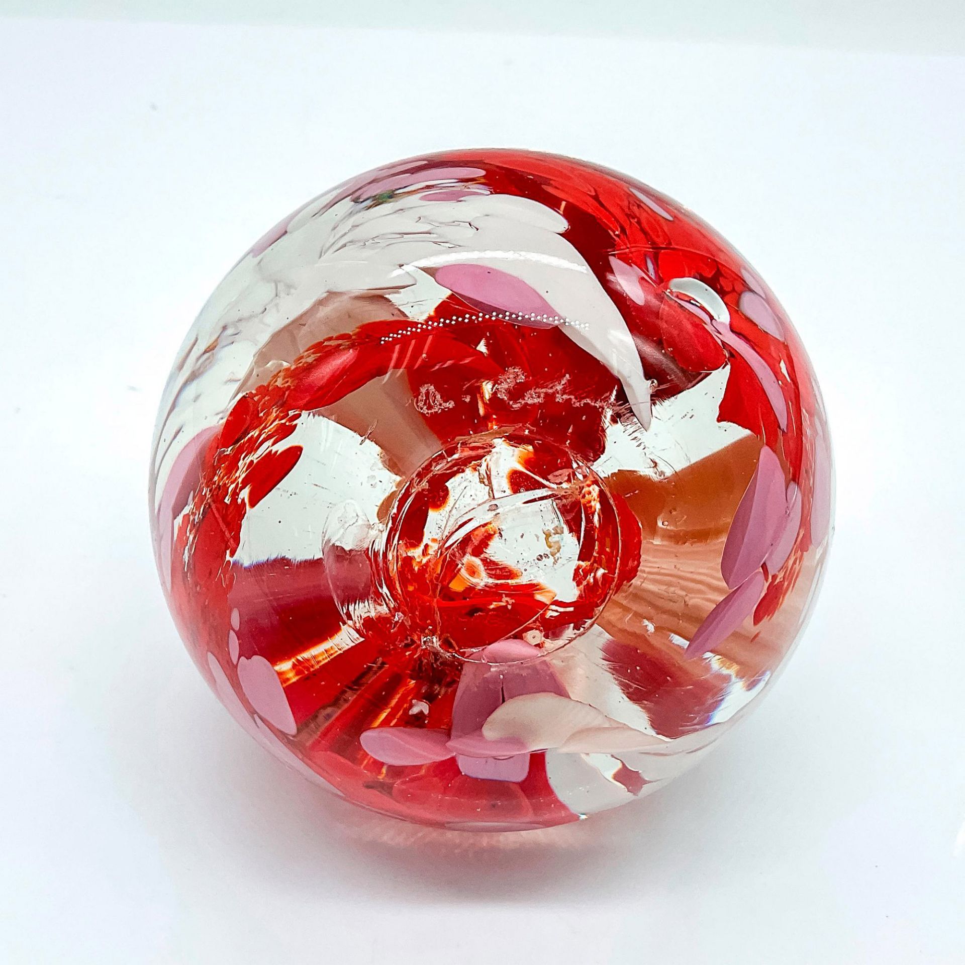 Murano Art Glass Floral Paperweight, Signed - Bild 3 aus 3