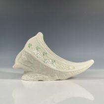 Belleek Pottery Porcelain Cornucopia Vase, Shamrock