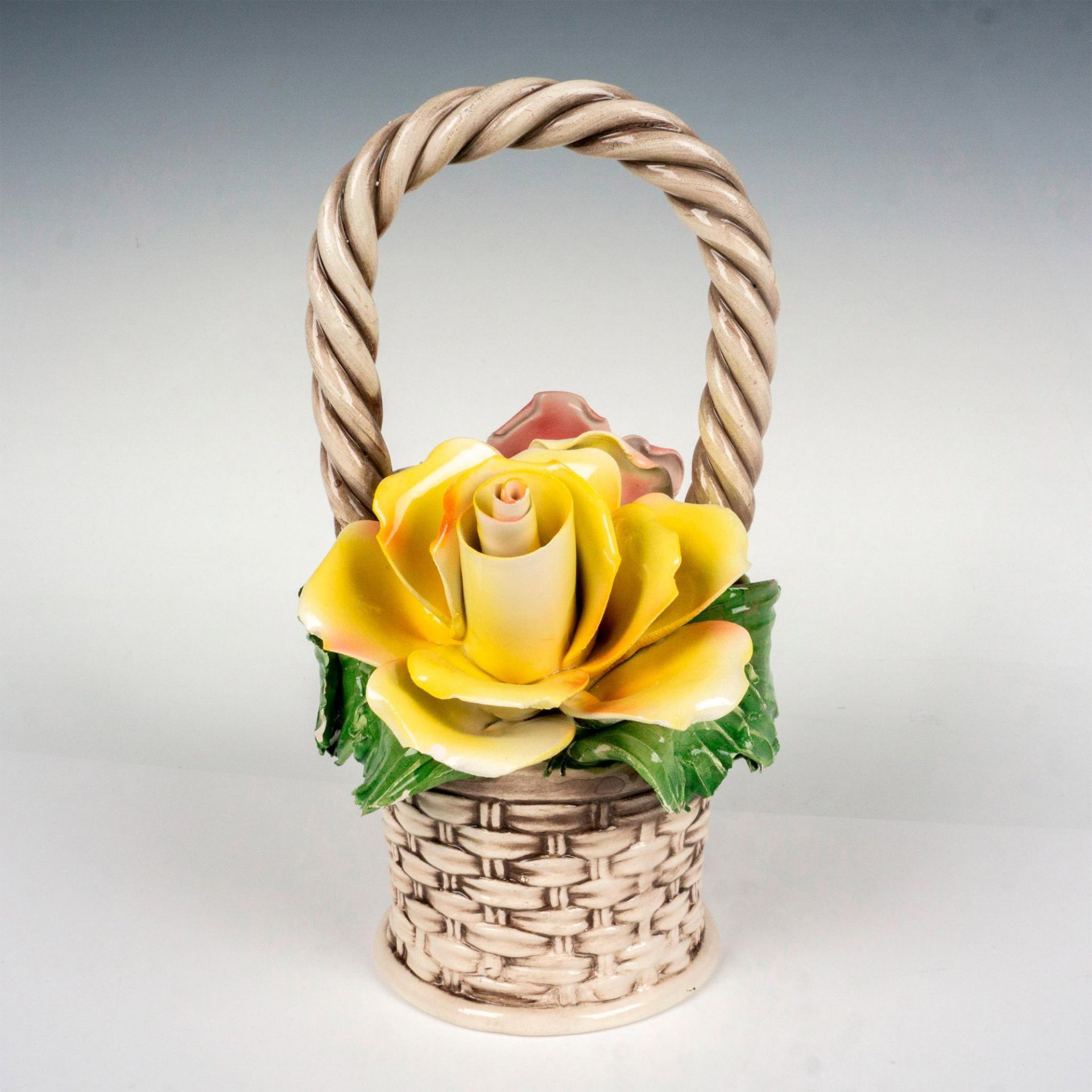 Vintage Capodimonte Rose Basket, Yellow and Red - Image 2 of 5