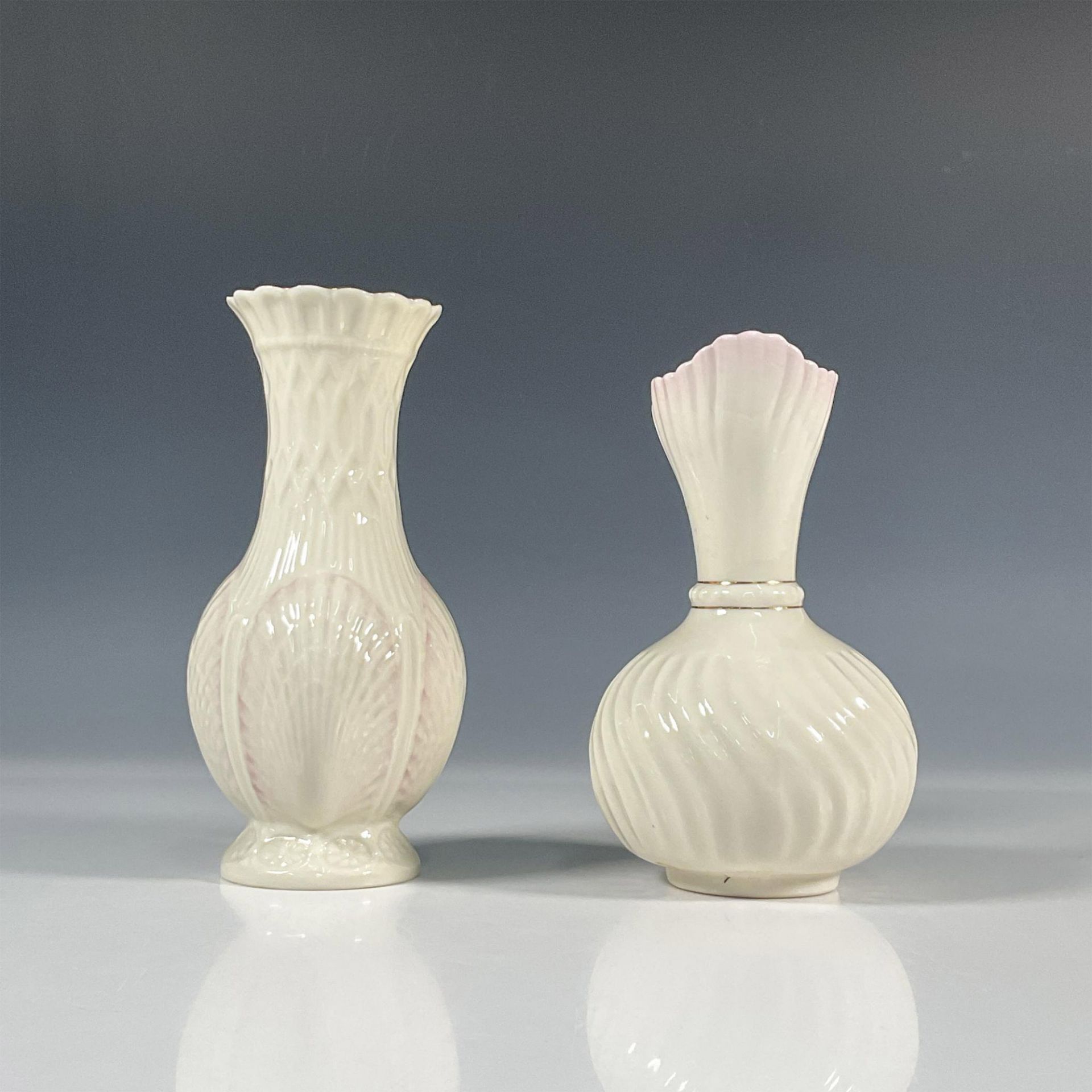 2pc Belleek Pottery Porcelain Vases - Image 3 of 4