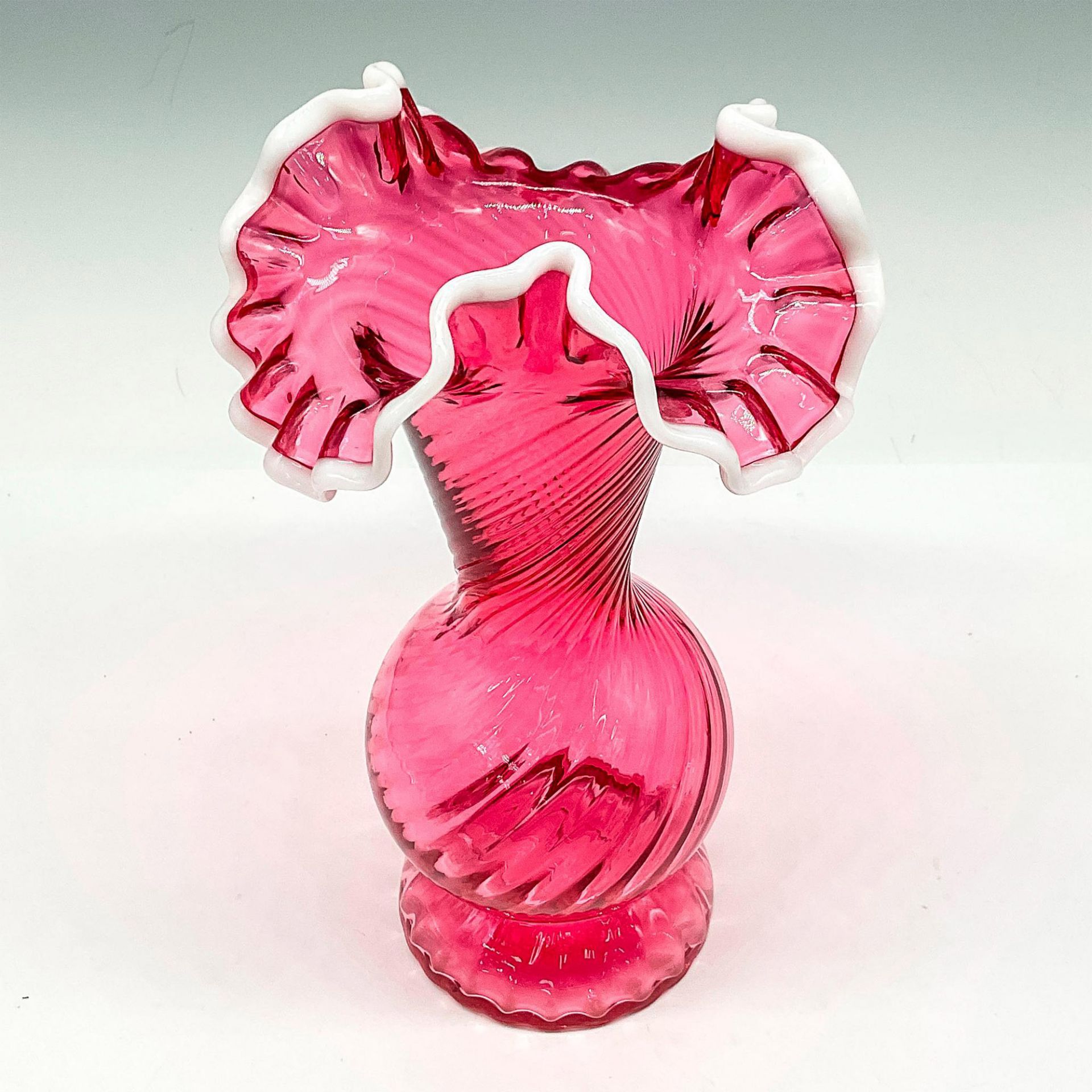 Vintage Fenton Cranberry Snow Crest Vase - Image 2 of 3