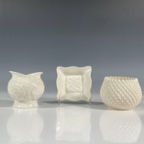 3pc Belleek Pottery Porcelain Vases and Pin Tray