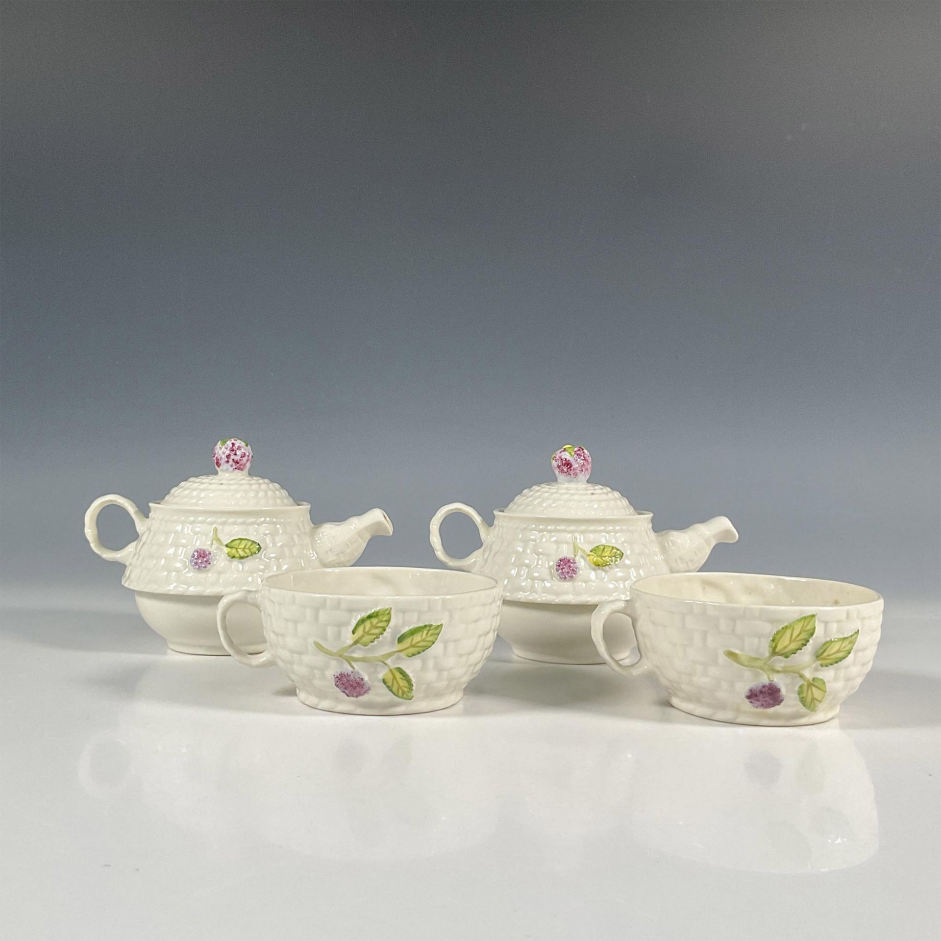 4pc of Belleek Porcelain Lidded Teapots with Cups Set - Image 2 of 7