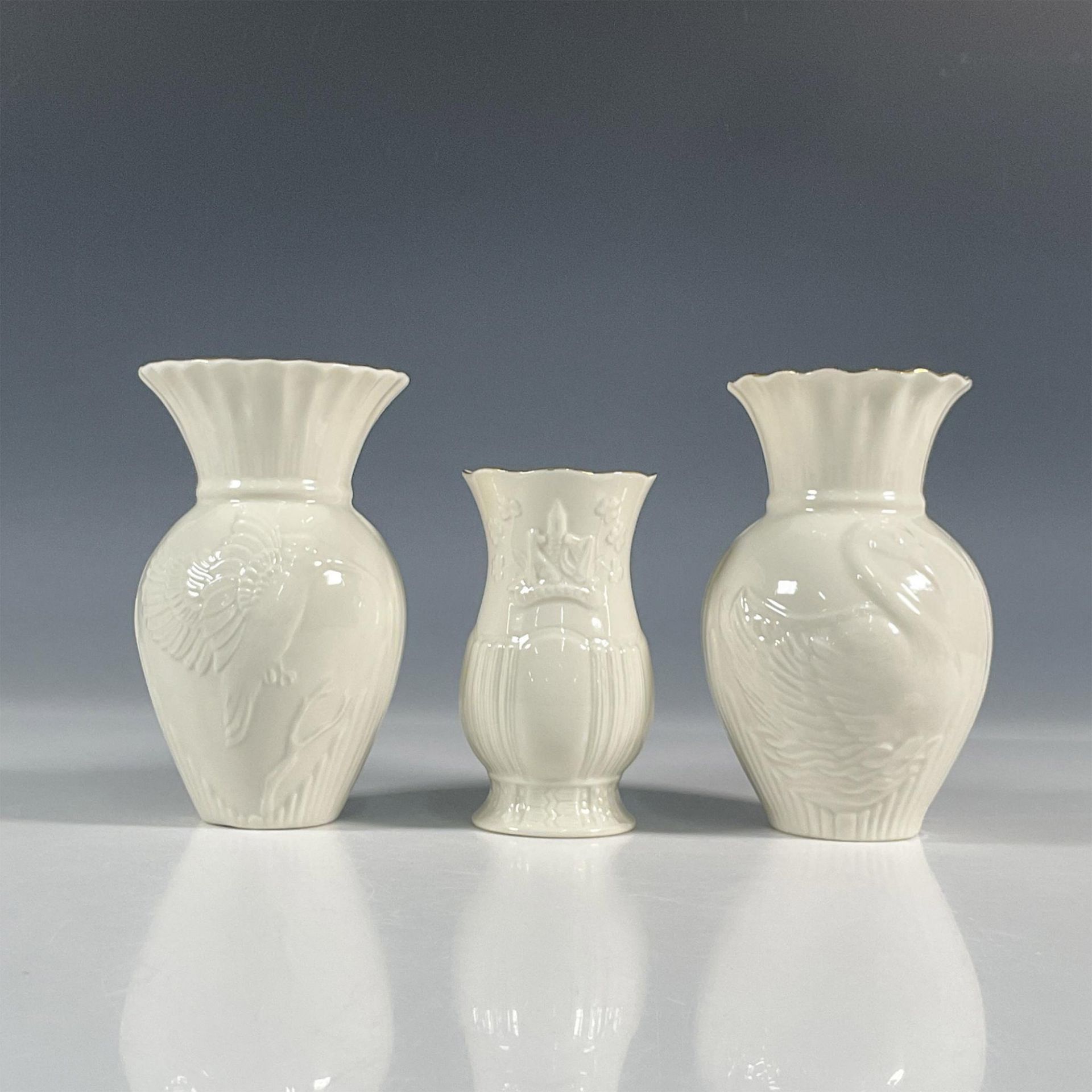 3pc Belleek Pottery Porcelain Collectors Society Vases