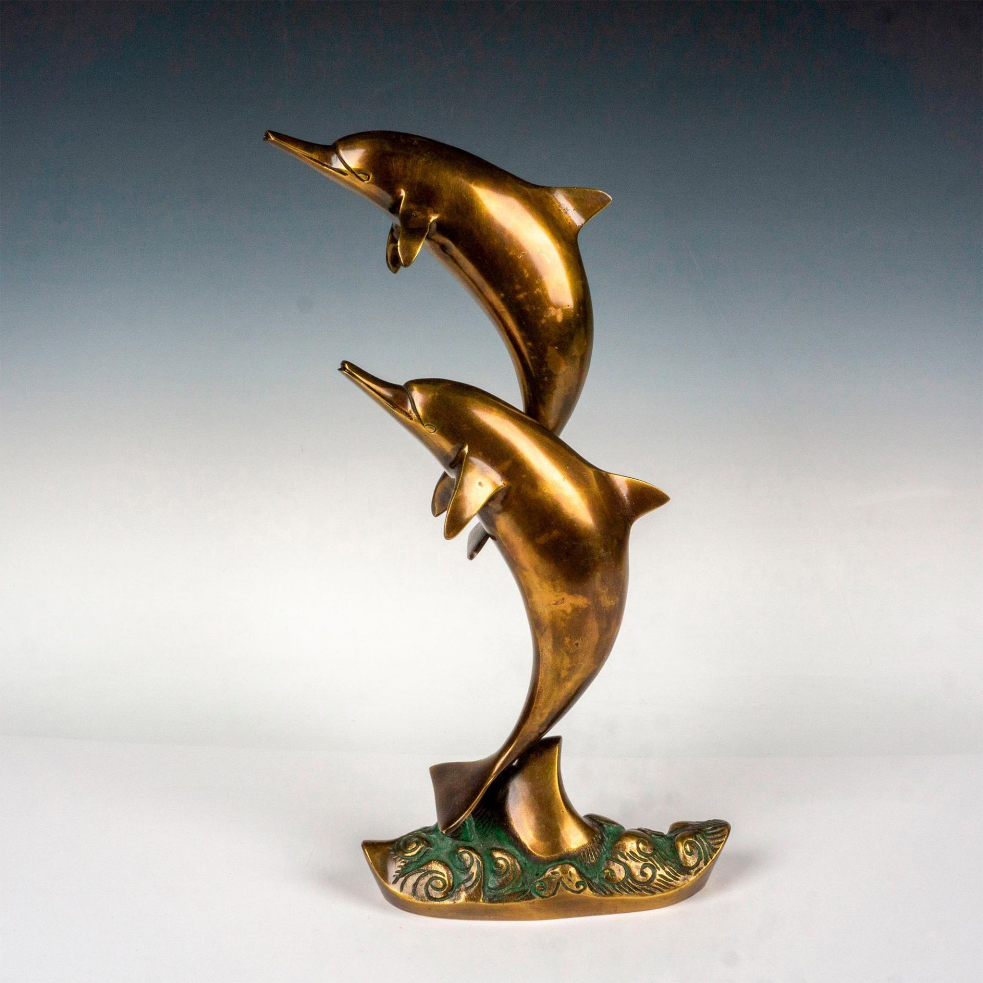 Bronze Sculpture Two Bottlenose Dolphins Swimming in Ocean - Bild 2 aus 3