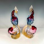 2pc Murano Blown Gold and Cranberry Glass Phoenix Birds