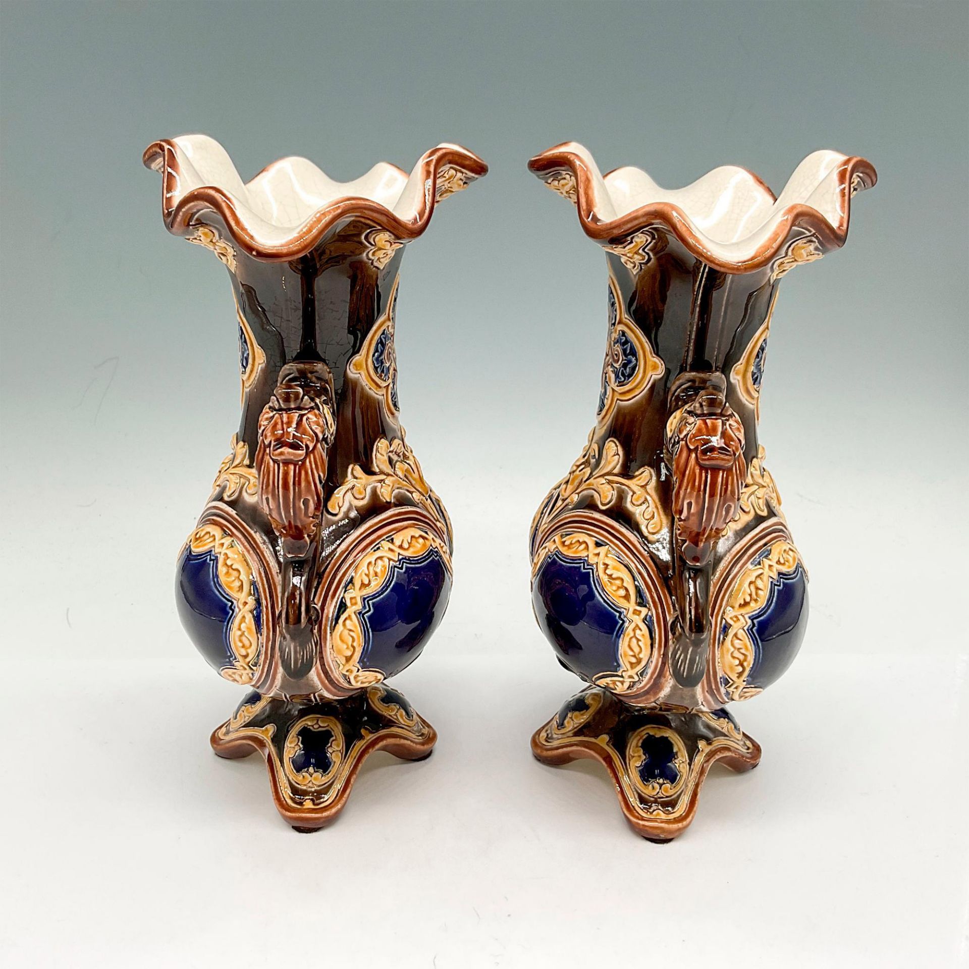 Pair of Gerbing & Stephan Majolica Two Handled Vases - Image 2 of 3