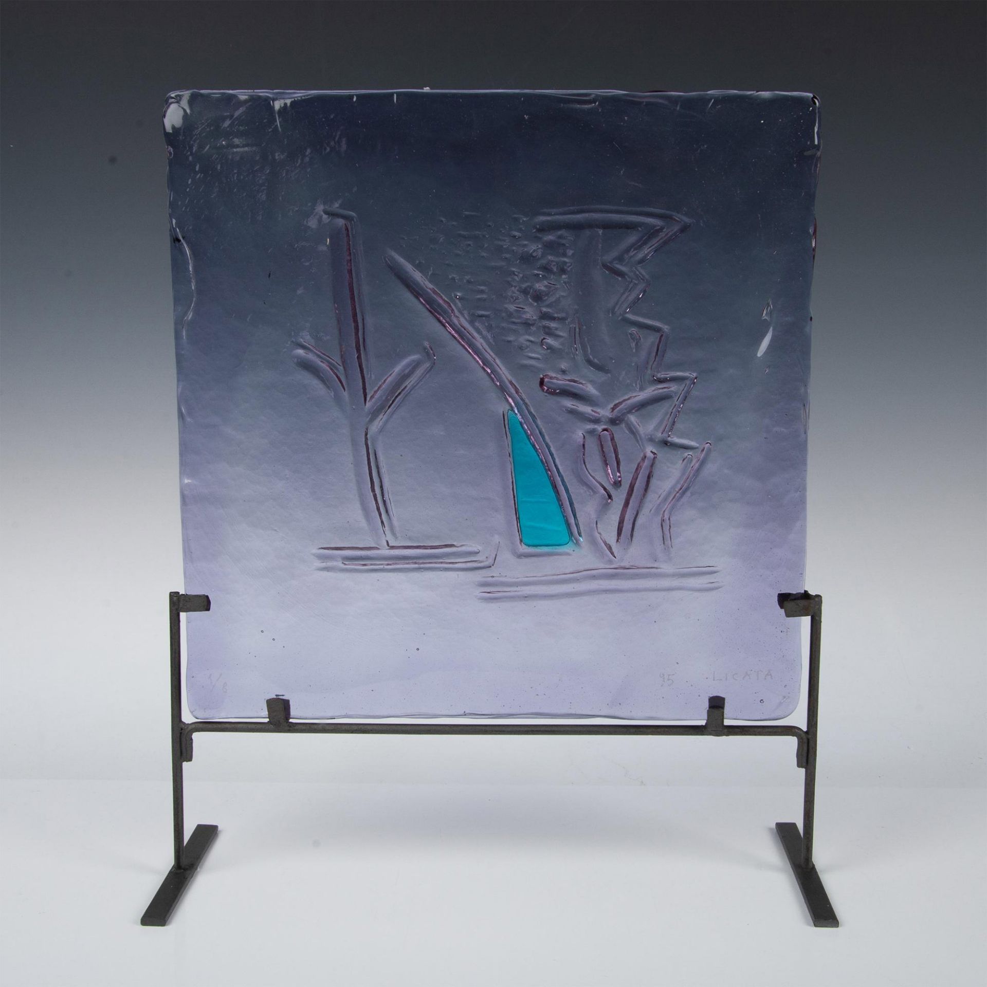 Murano Riccardo Licata Glass Tile Sculpture with Stand