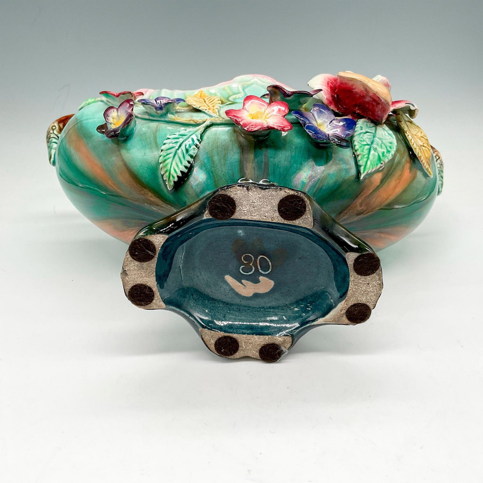 French Barbotine Majolica Centerpiece Basket Bowl - Image 3 of 3