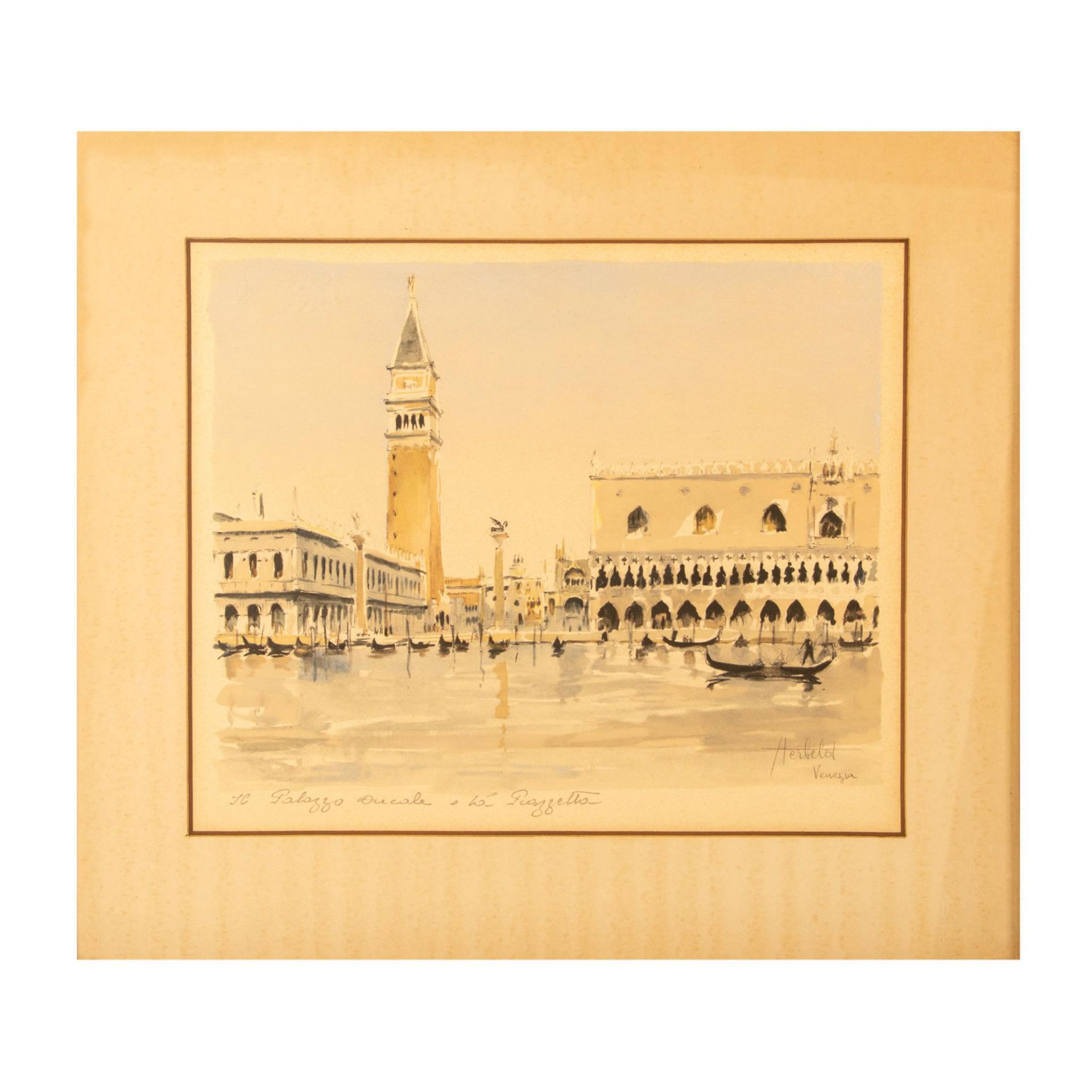 Herbelot, Original Watercolor on Paper, Venice Sight, Signed - Image 2 of 6