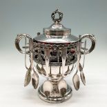 Standard Silver Co. Silver and Cranberry Glass Spooner