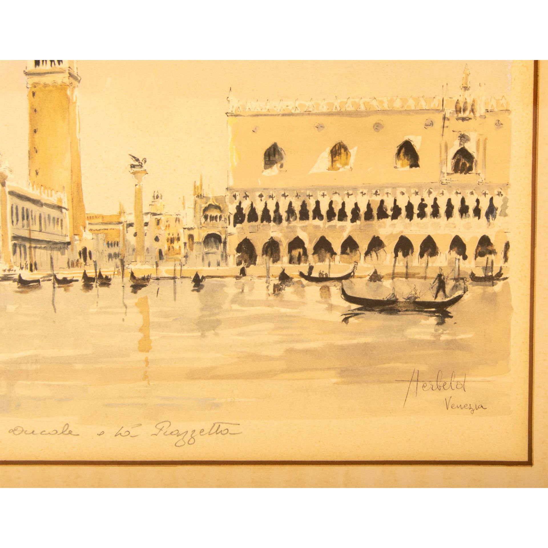 Herbelot, Original Watercolor on Paper, Venice Sight, Signed - Image 3 of 6