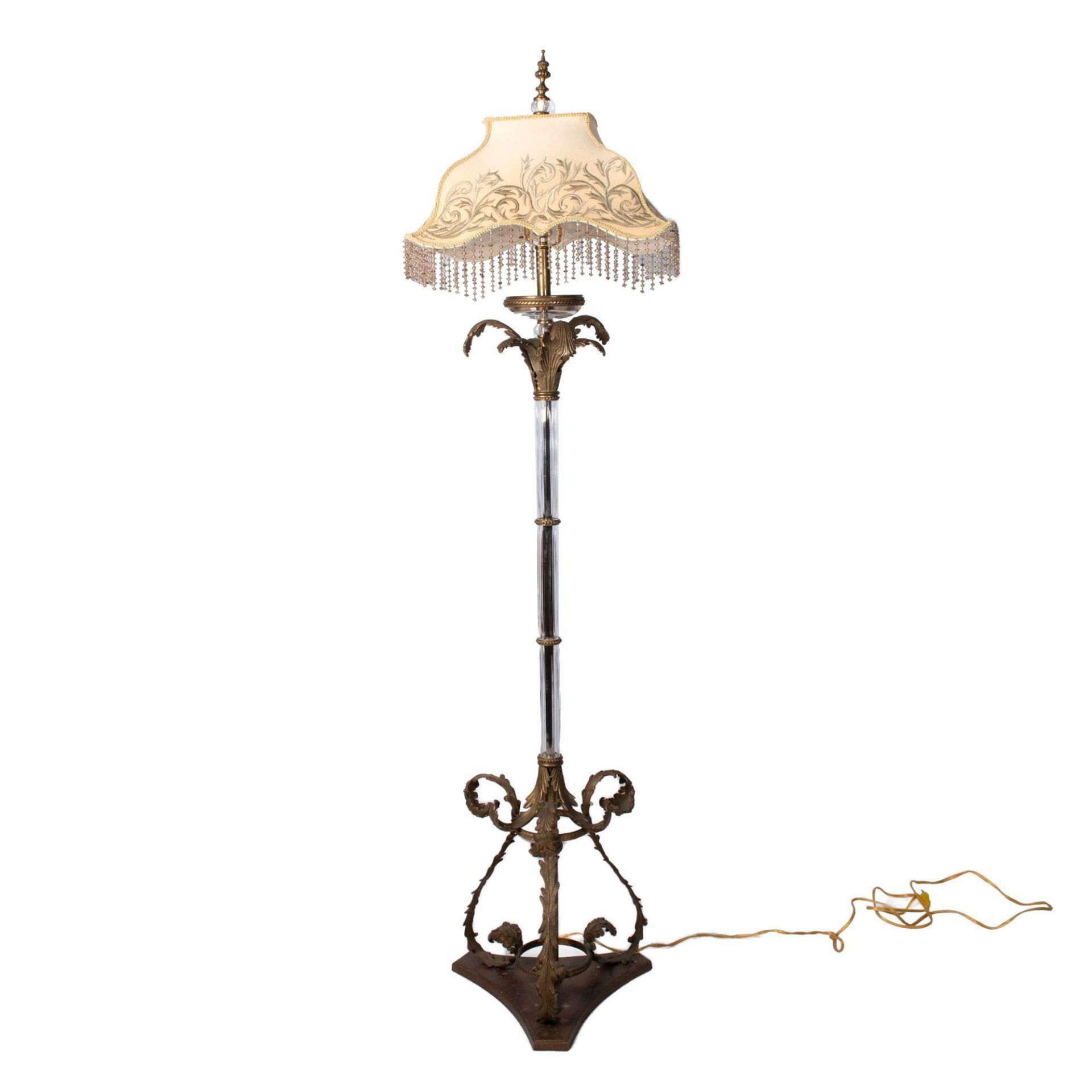Baroque Style Brass and Glass Ornate Floor Lamp
