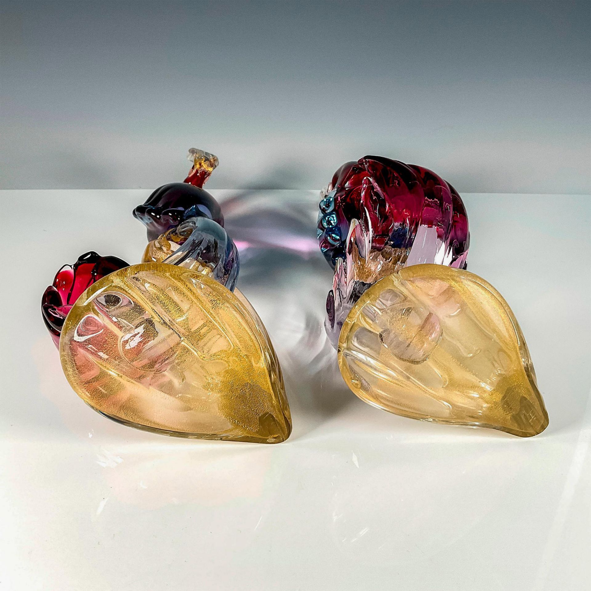 2pc Murano Blown Gold and Cranberry Glass Phoenix Birds - Image 3 of 3