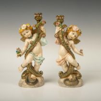 2pc Fontanini-Style Italian Resin Cherub Candleholders