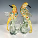 2pc Murano Art Glass Birds Gold & Silver, Blue, and Brown