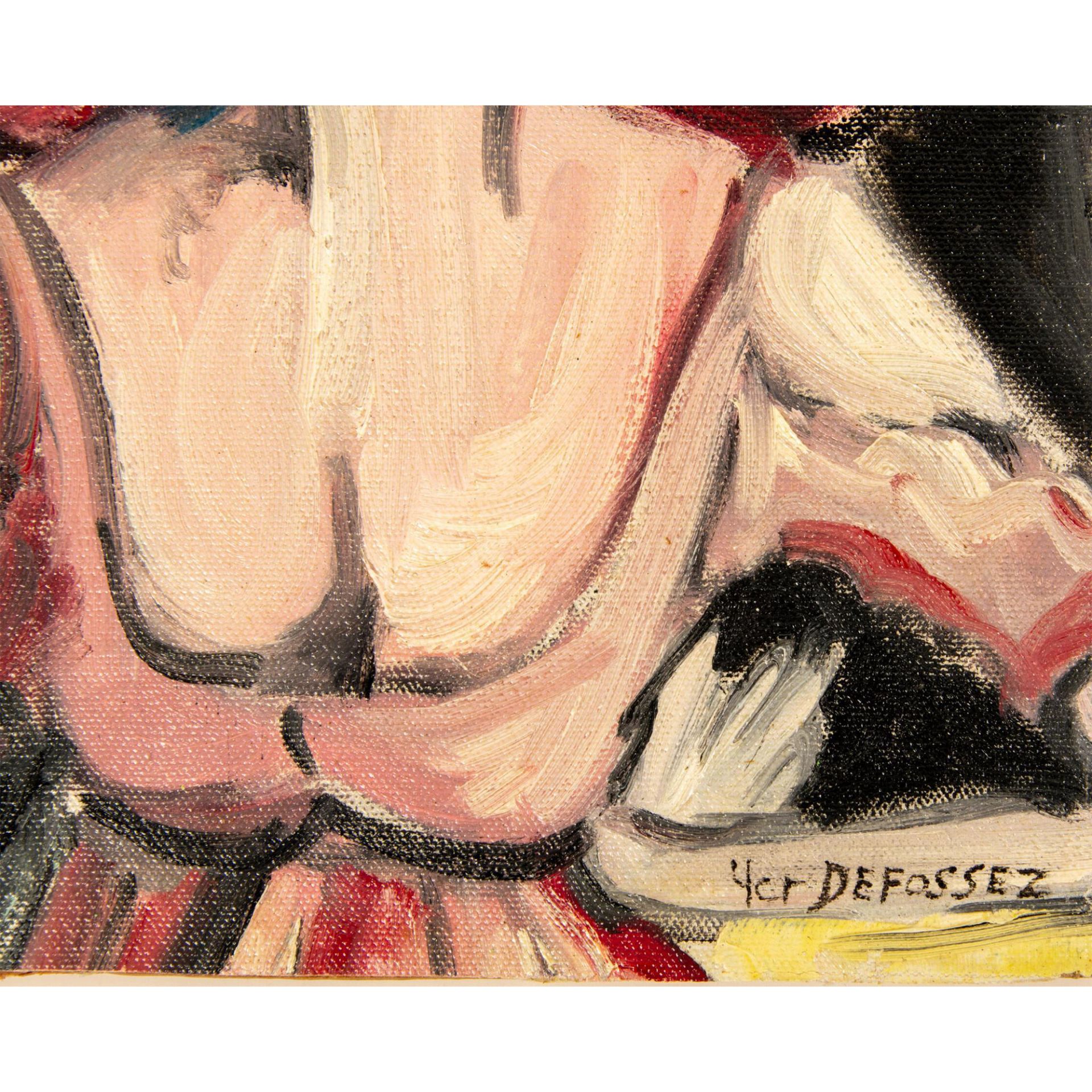 Defossez, Original Oil on Board, Portrait in Red, Signed - Image 2 of 5
