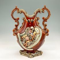 German Majolica Double Handled Vase