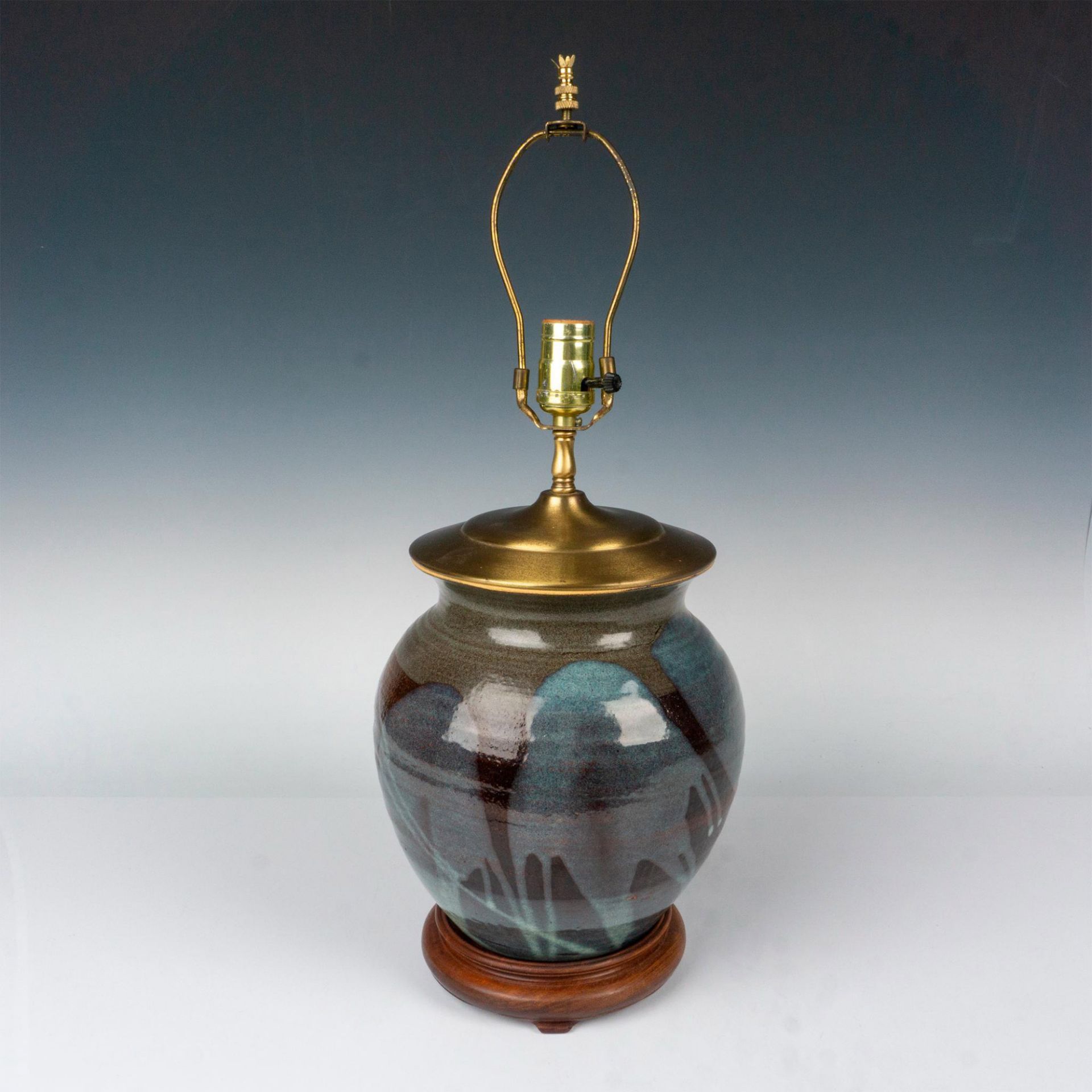 Vintage Raku Style Pottery Table Lamp - Bild 2 aus 5