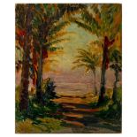 Oil on Board, Mediterranean Sea with Palm Trees, Signed