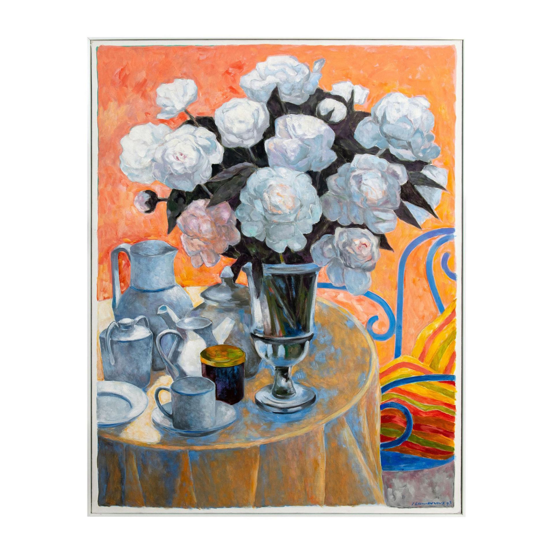 Jean Lamouroux, Large Original Oil on Canvas, Peonies