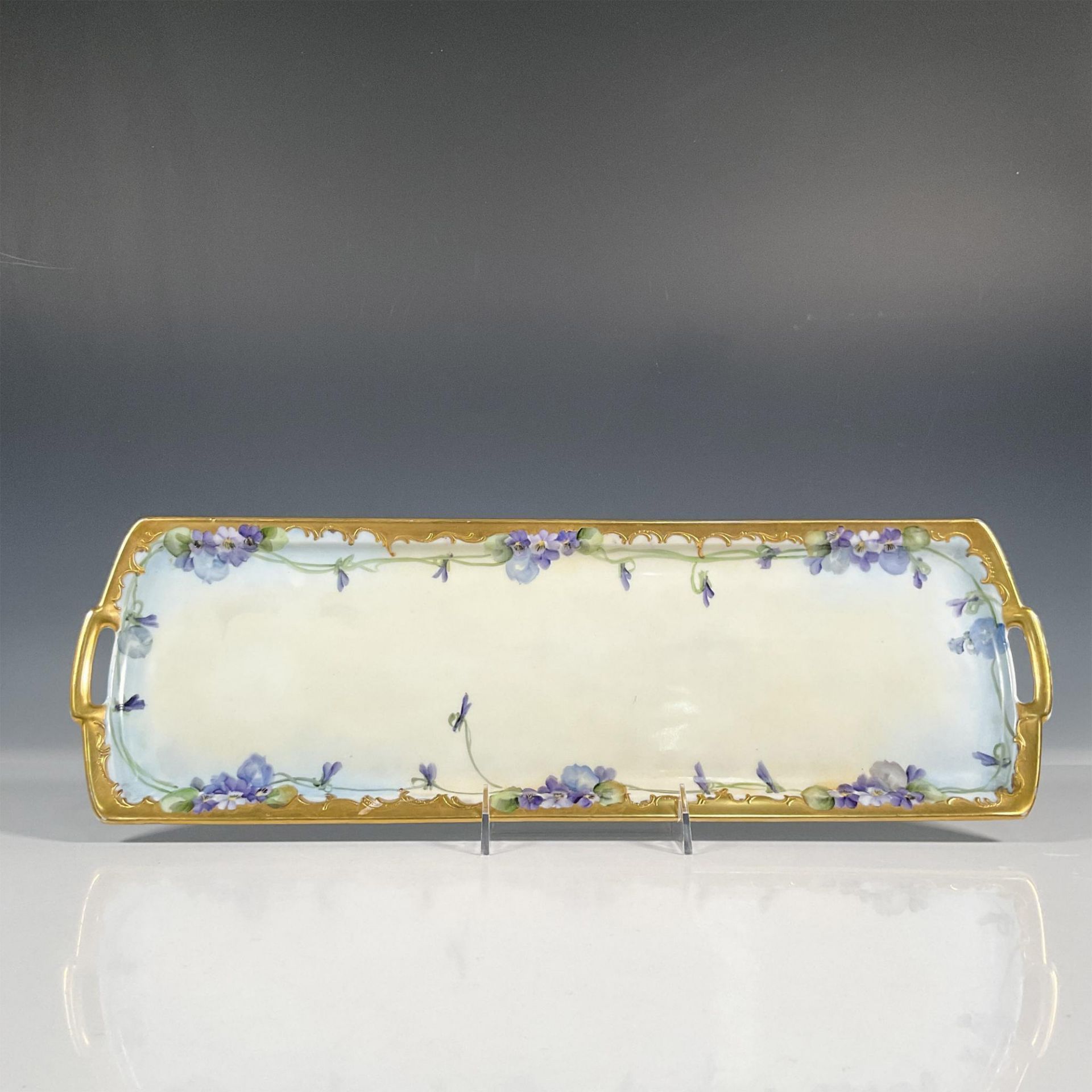 MZ Austria Porcelain Tray, Purple + Blue Flowers - Image 2 of 5