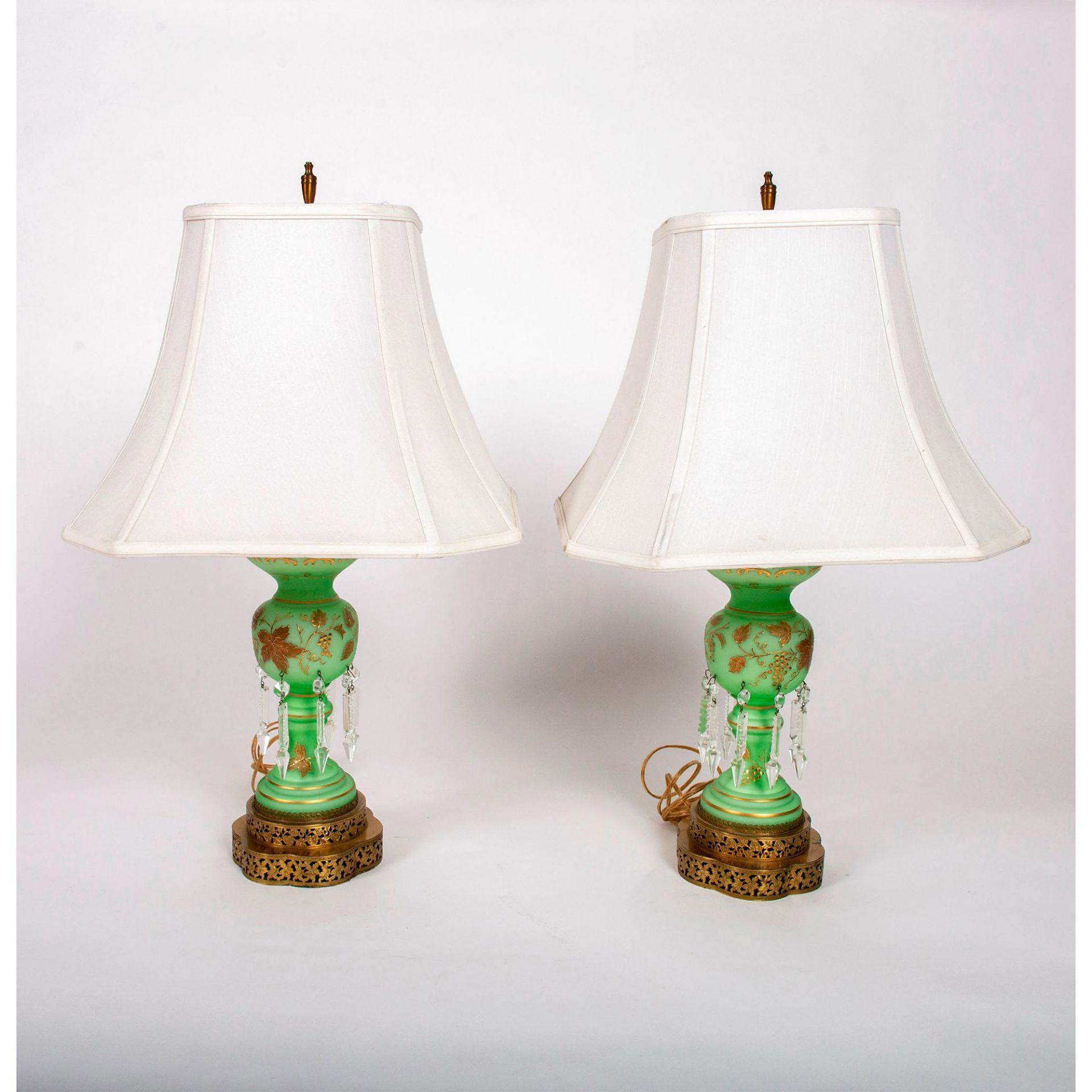 Pair of Vintage Glass Table Lamps with Crystal Prisms - Bild 2 aus 4