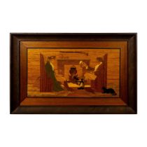 Vintage Framed Inlaid Wood Colonial Plaque